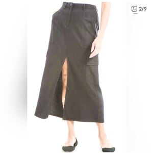 Max Studio Cargo Midi Skirt Front Slit Army Green Military Earth Chic, Small NWT